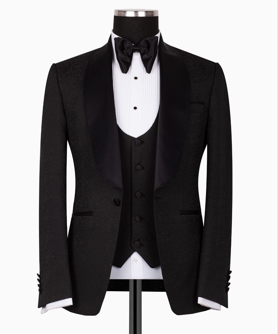 Black Shawl Lapel Black Tuxedo - Triple Tuxedo | Black Tuxedo Style