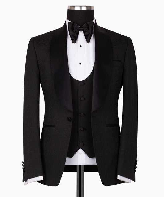 Black Shawl Lapel Black Tuxedo - Triple Tuxedo | Black Tuxedo Style