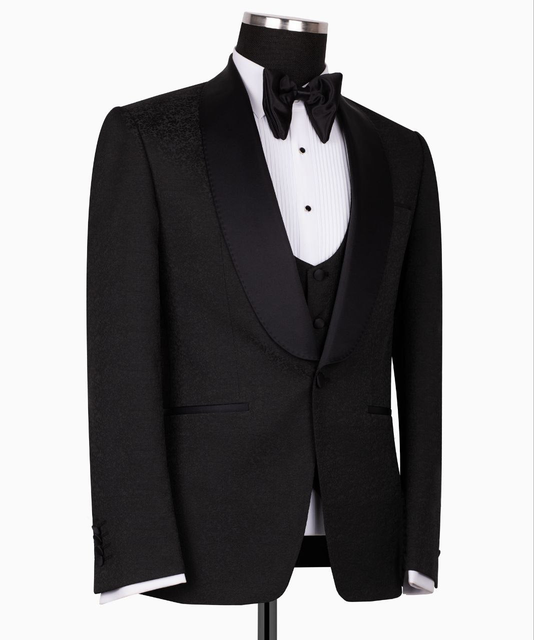 Black Shawl Lapel Black Tuxedo - Triple Tuxedo | Black Tuxedo Style