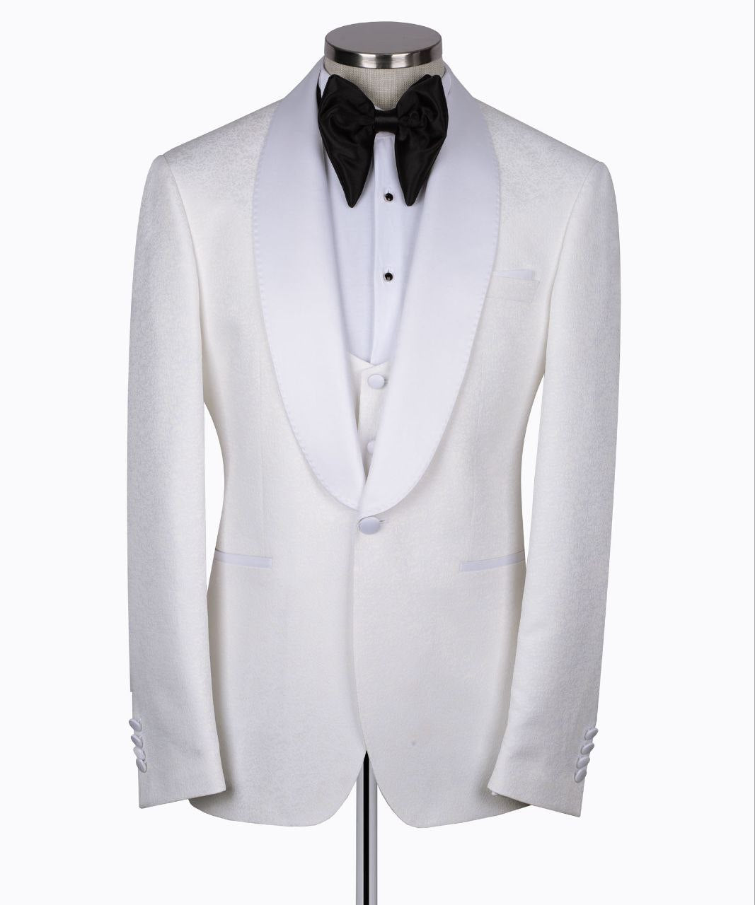 White Shawl Lapel White Tuxedo - Triple Tuxedo | Black Tuxedo Style