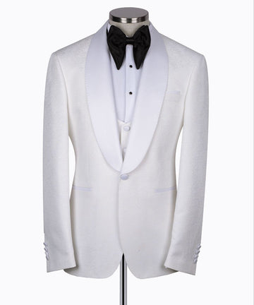 White Shawl Lapel White Tuxedo - Triple Tuxedo | Black Tuxedo Style