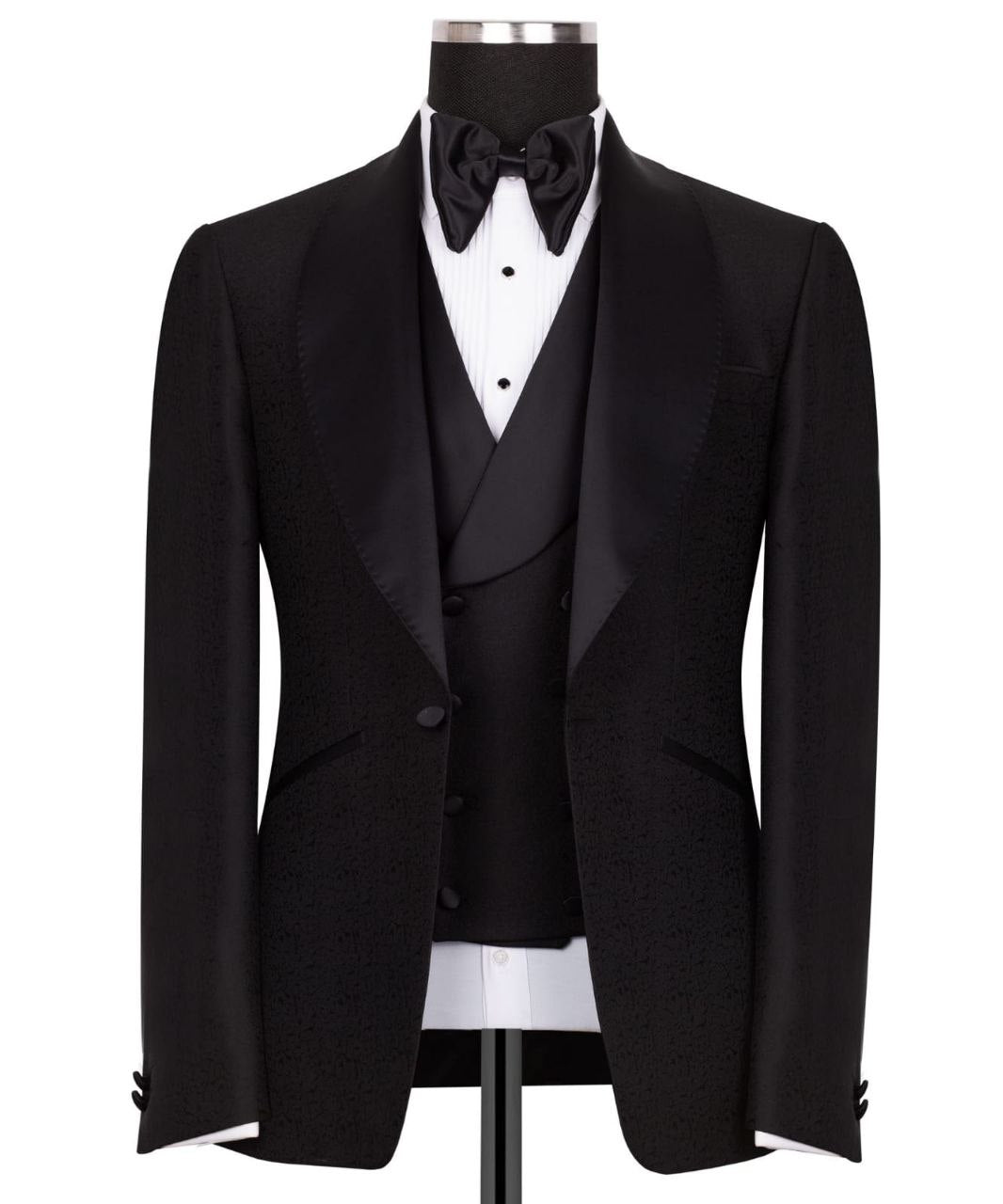 Black Shawl Lapel Black Tuxedo - Triple Tuxedo | Black Tuxedo Style