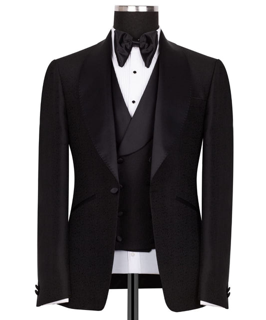 Black Shawl Lapel Black Tuxedo - Triple Tuxedo | Black Tuxedo Style