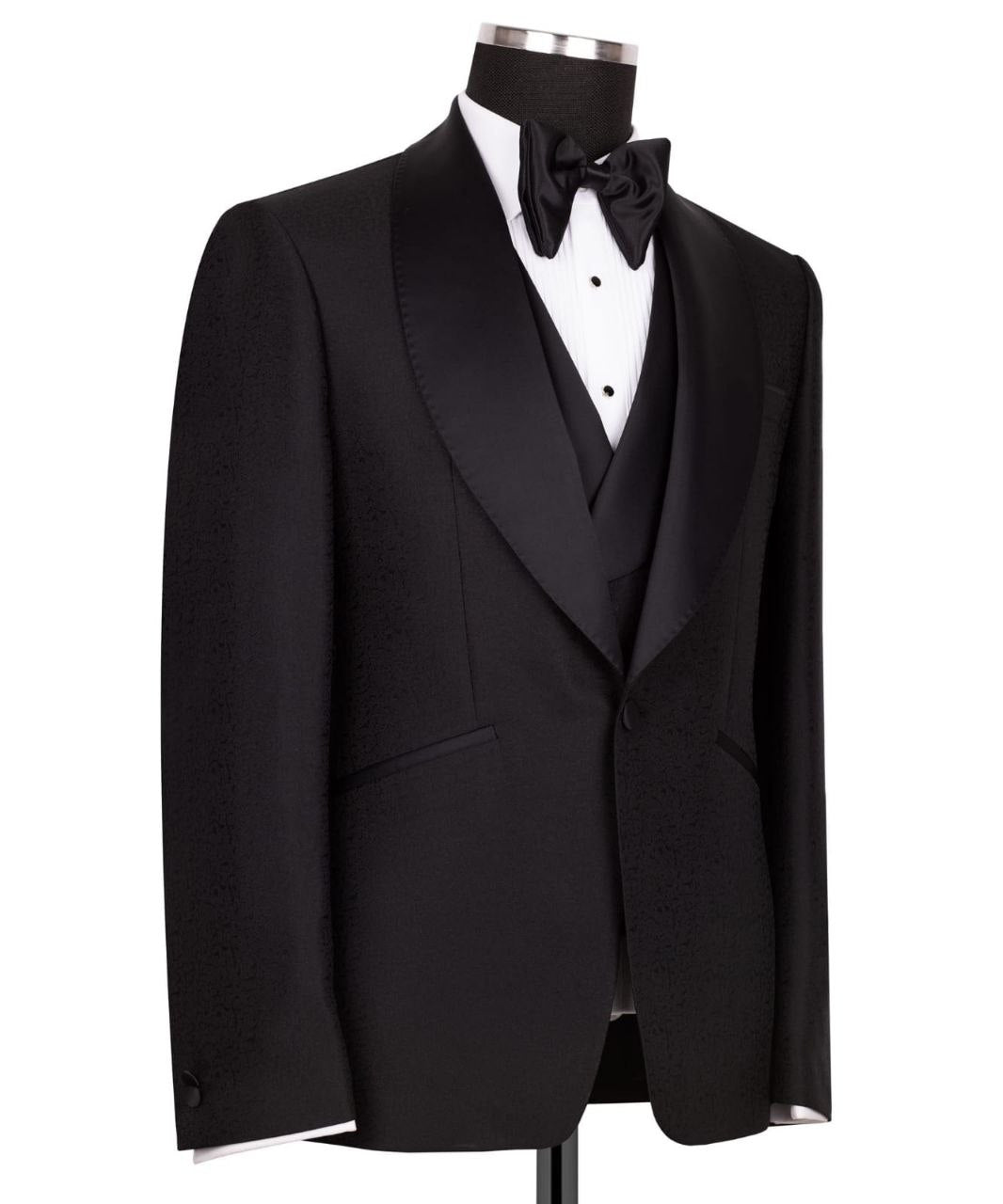 Black Shawl Lapel Black Tuxedo - Triple Tuxedo | Black Tuxedo Style
