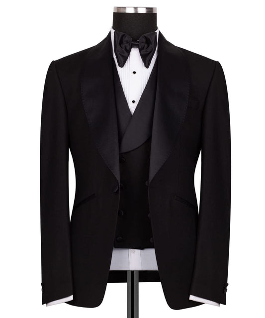 Black Shawl Lapel Black Tuxedo - Triple Tuxedo | Black Tuxedo Style