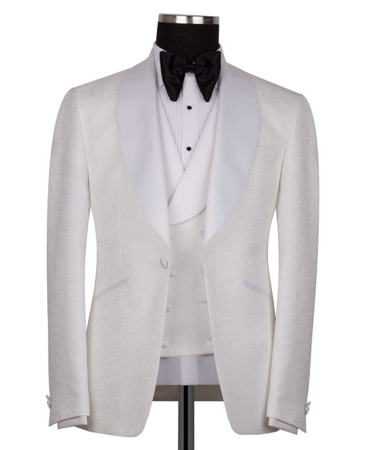 White Shawl Lapel White Tuxedo - Triple Tuxedo | Black Tuxedo Style