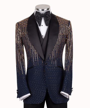 Charly Couture — Imperial Gold Hand-Embellished Navy Tuxedo