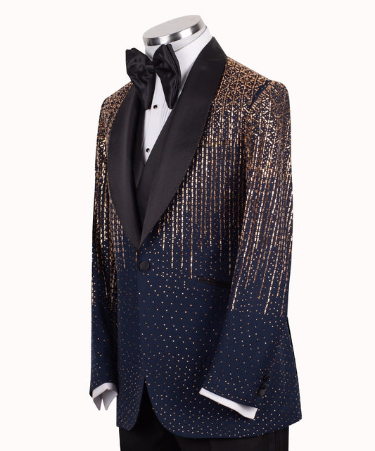 Charly Couture — Imperial Gold Hand-Embellished Navy Tuxedo