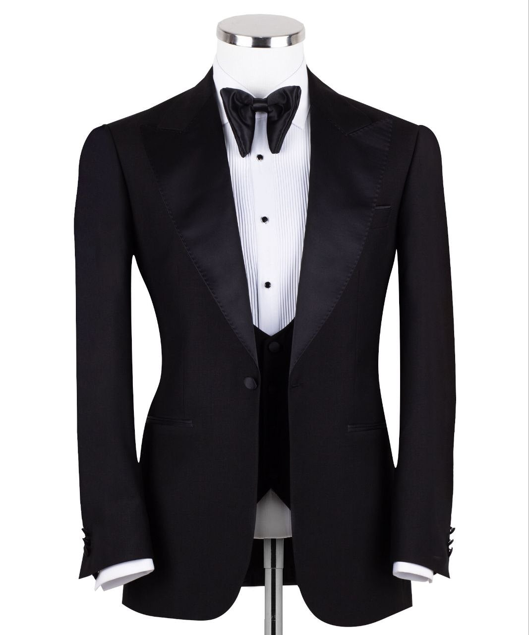 Black Wool Shawl Lapel Three-Piece Tuxedo | Charly Luxury