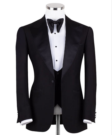Black Wool Shawl Lapel Three-Piece Tuxedo | Charly Luxury