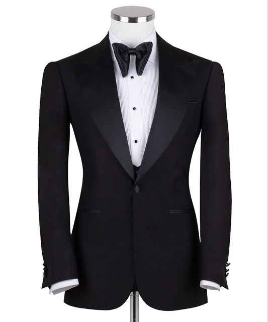 Black Wool Shawl Lapel Three-Piece Tuxedo | Charly Luxury
