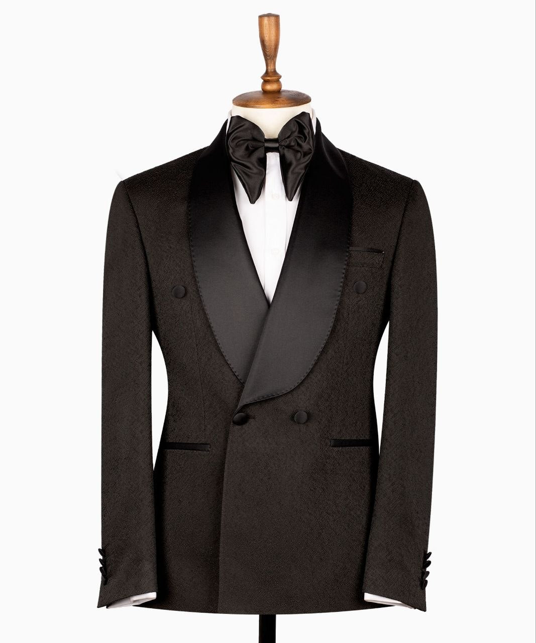 Black Textured Jacquard Double Breasted Tuxedo | Charly Luxury