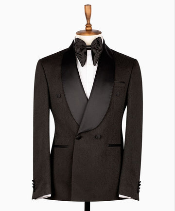 Black Textured Jacquard Double Breasted Tuxedo | Charly Luxury