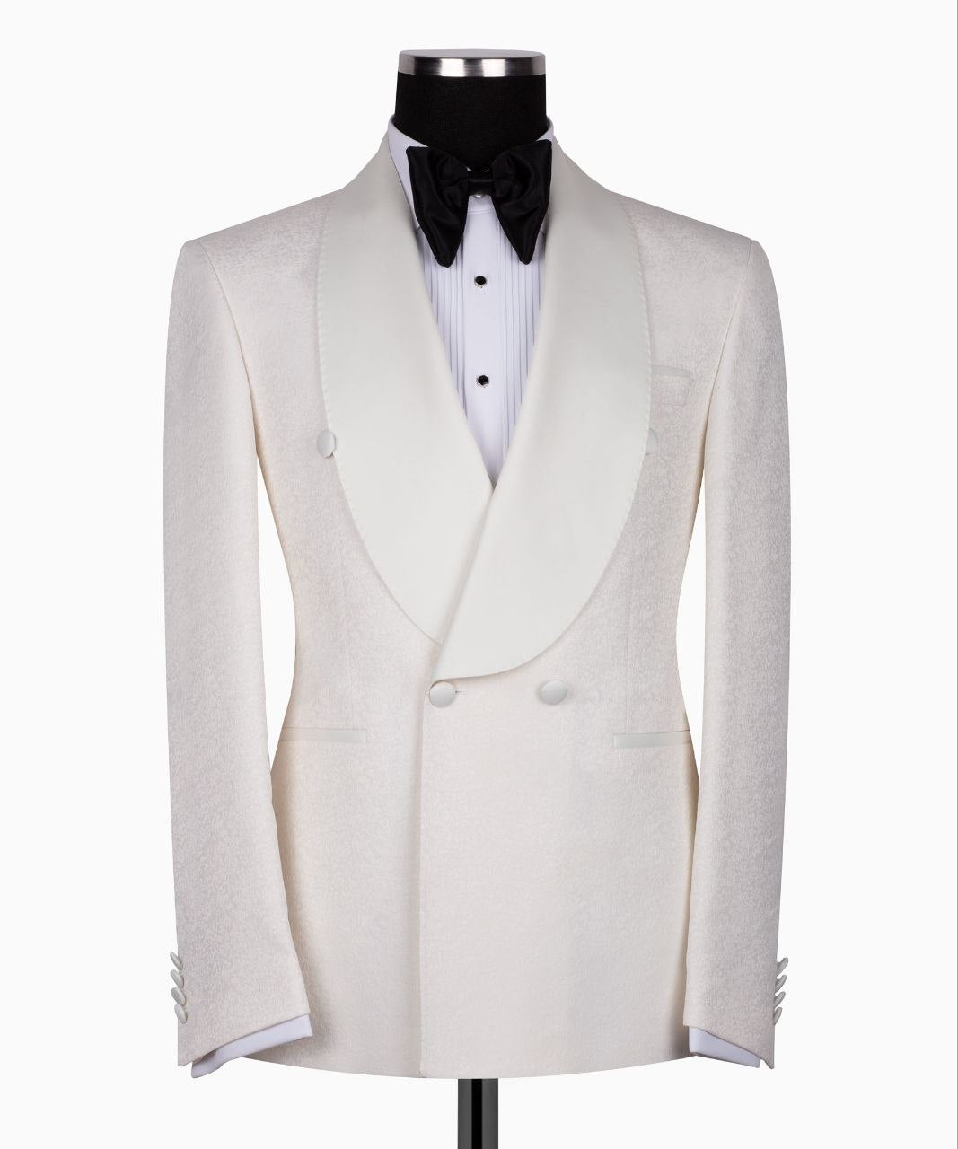 Cream Jacquard Double-Breasted Shawl Lapel Tuxedo | Charly Luxury