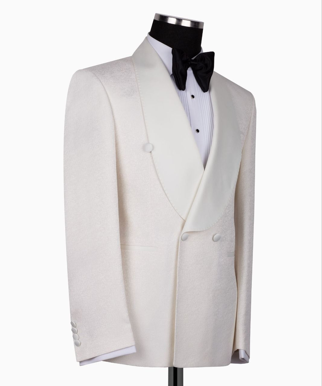 Cream Jacquard Double-Breasted Shawl Lapel Tuxedo | Charly Luxury