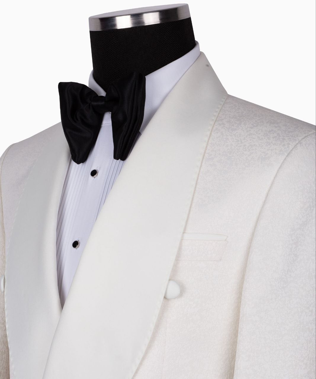 Cream Jacquard Double-Breasted Shawl Lapel Tuxedo | Charly Luxury
