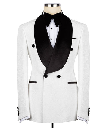 White Jacquard Double Breasted Tuxedo | Charly Luxury