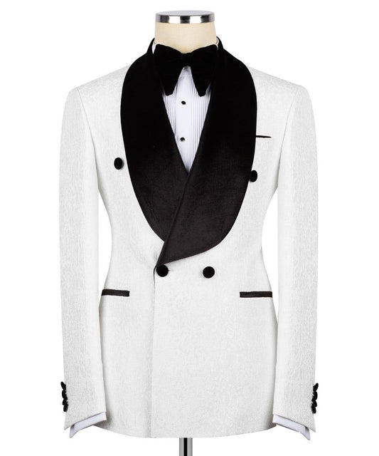 White Jacquard Double Breasted Tuxedo | Charly Luxury