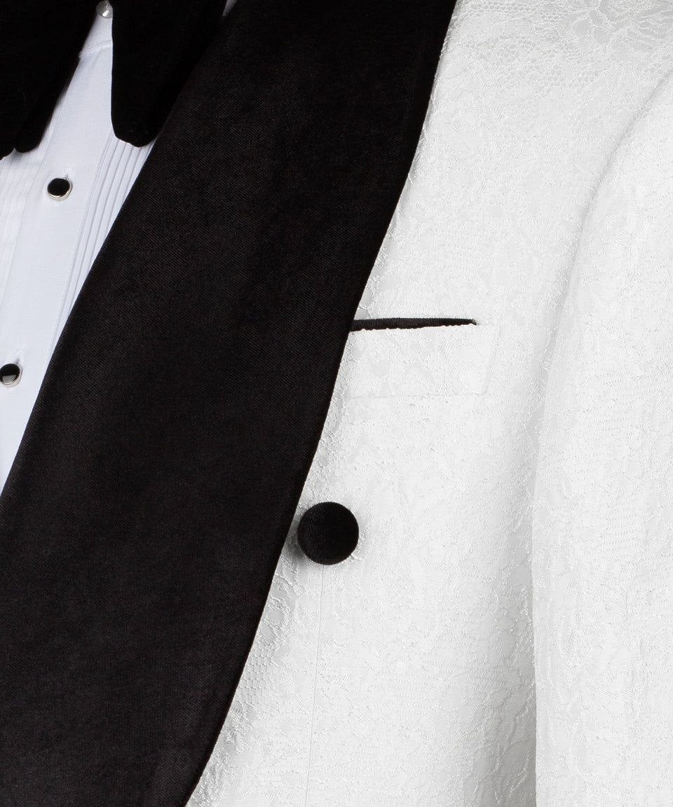 White Jacquard Double Breasted Tuxedo | Charly Luxury
