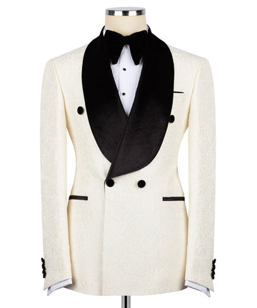 Cream Jacquard Double Breasted Tuxedo | Charly Luxury