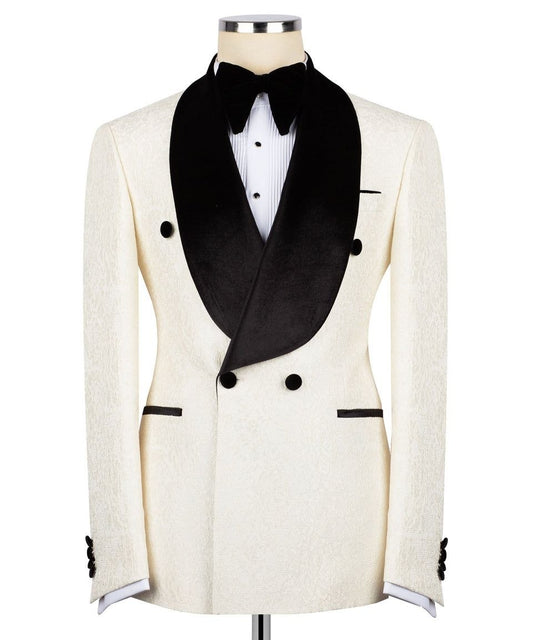 Cream Jacquard Double Breasted Tuxedo | Charly Luxury