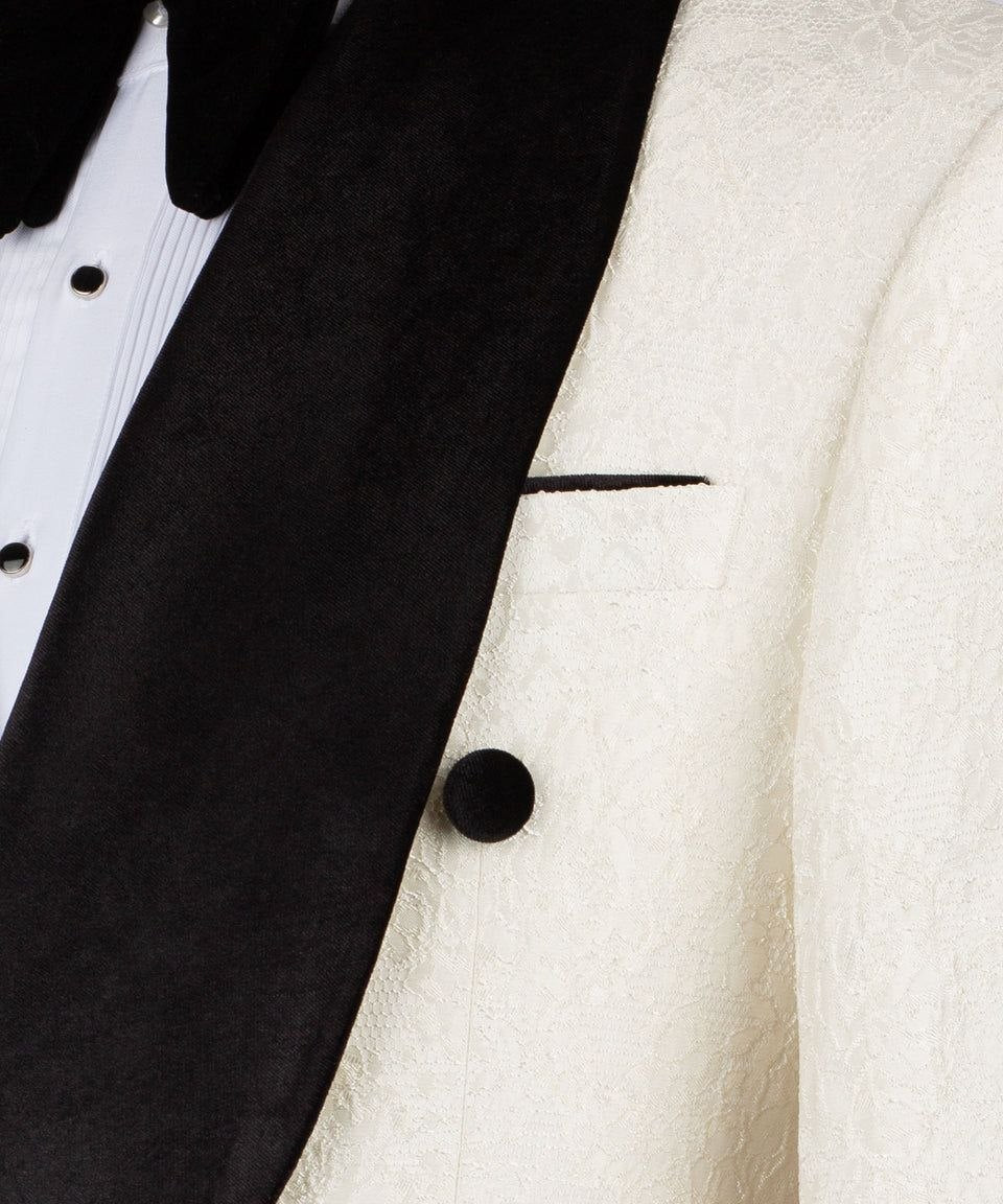 Cream Jacquard Double Breasted Tuxedo | Charly Luxury