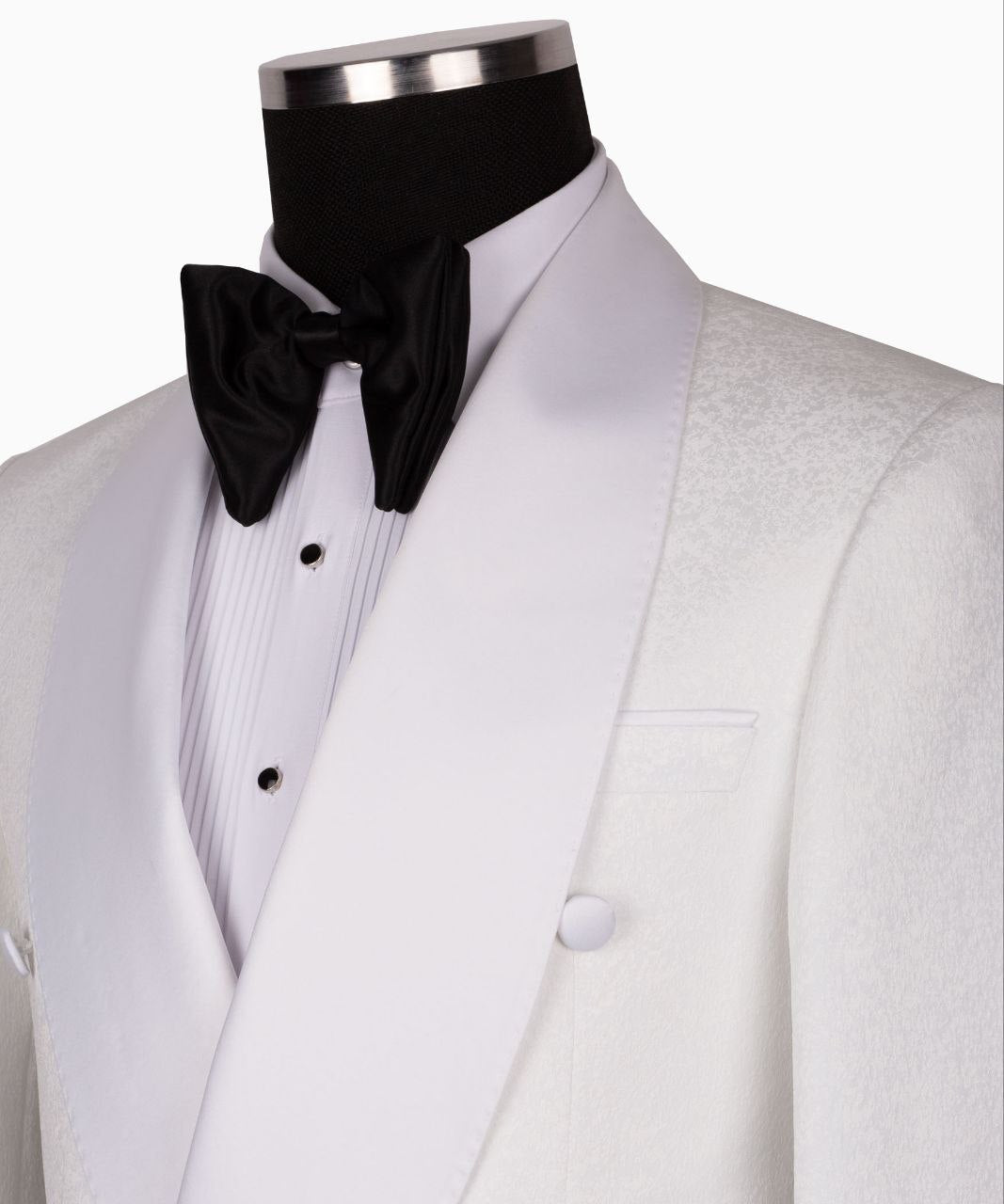 White Textured Wool Double-Breasted Peak Lapel Tuxedo | Charly Luxury