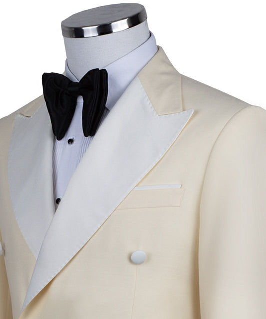 Cream Double Breasted Peak Lapel Tuxedo | Charly Luxury