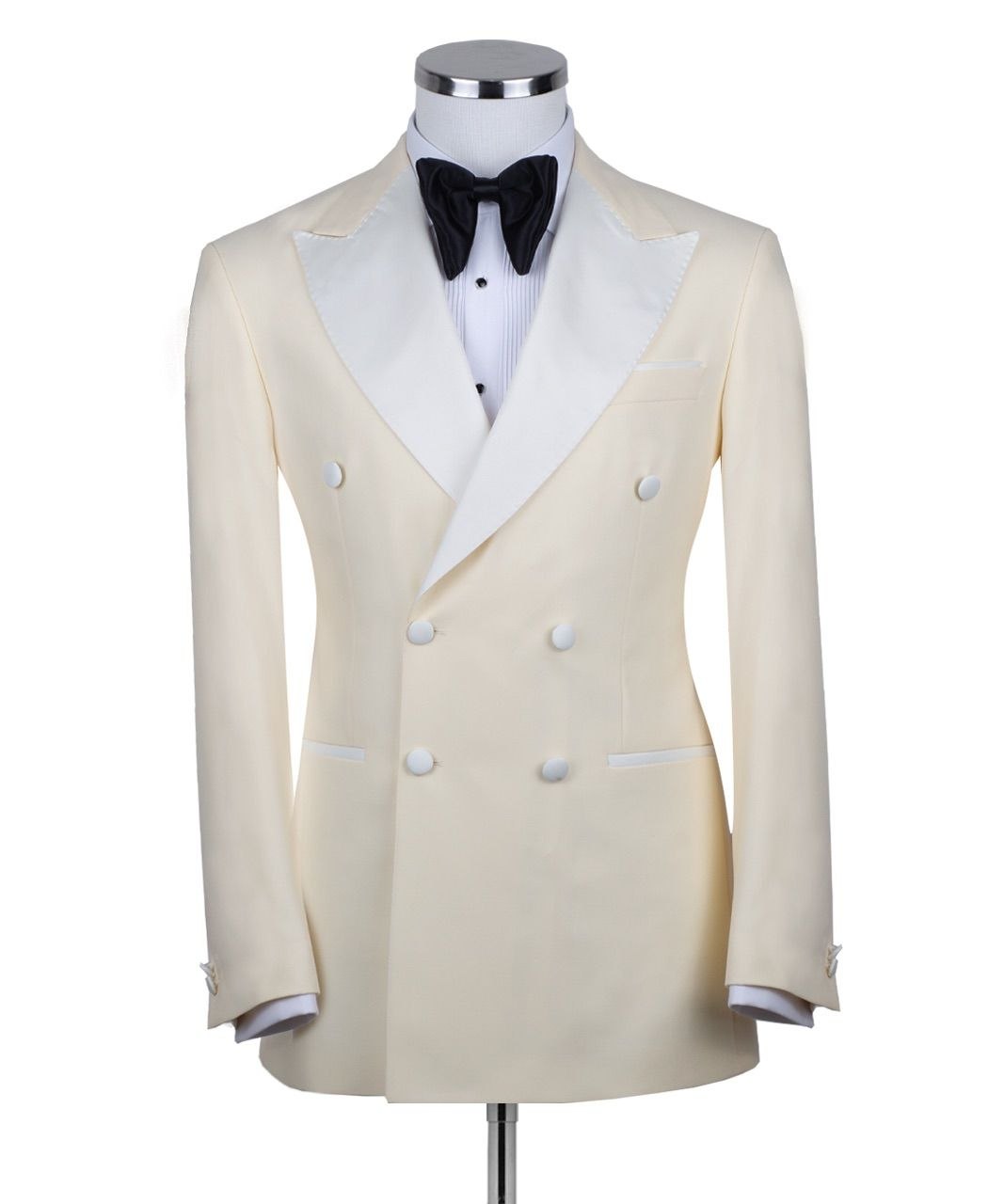 Cream Double Breasted Peak Lapel Tuxedo | Charly Luxury