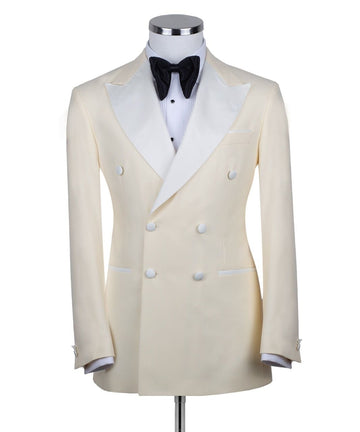 Cream Double Breasted Peak Lapel Tuxedo | Charly Luxury