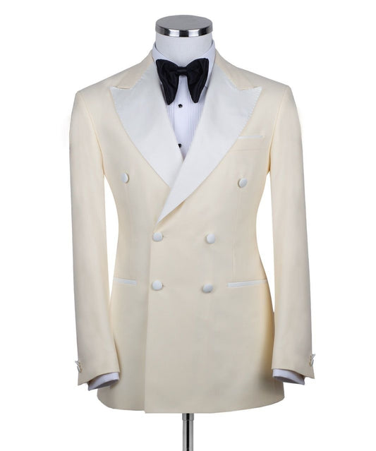 Cream Double Breasted Peak Lapel Tuxedo | Charly Luxury