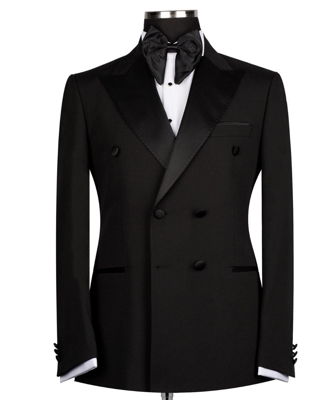 Black Wool Double Breasted Peak Lapel Tuxedo | Charly Luxury