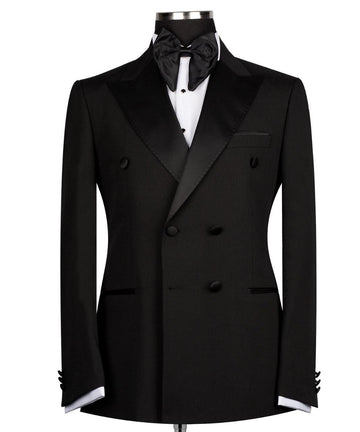 Black Wool Double Breasted Peak Lapel Tuxedo | Charly Luxury