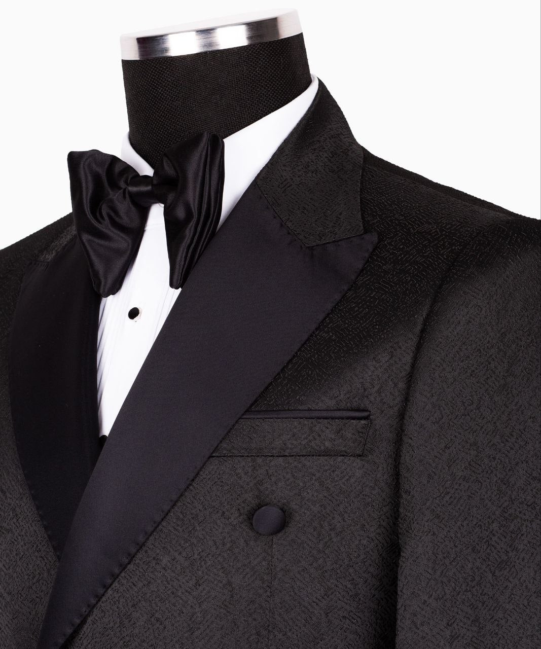 Black Textured Jacquard Double Breasted Tuxedo | Charly Luxury