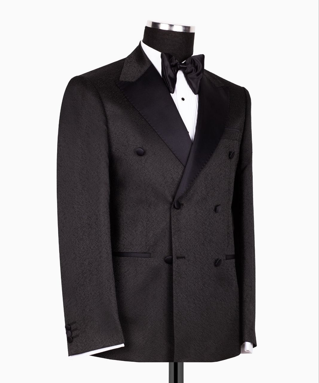 Black Textured Jacquard Double Breasted Tuxedo | Charly Luxury