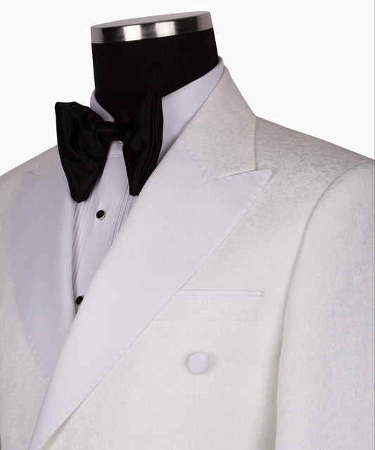 Crisp White Textured Double-Breasted Tuxedo | Charly Luxury