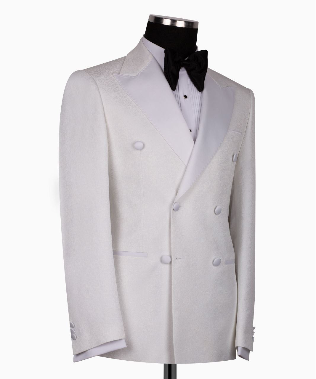 Crisp White Textured Double-Breasted Tuxedo | Charly Luxury