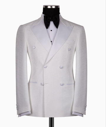 Crisp White Textured Double-Breasted Tuxedo | Charly Luxury