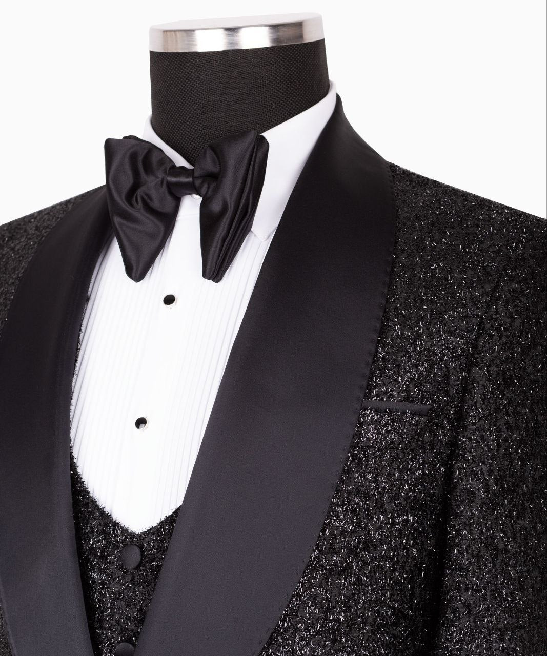 Black Embellished Shawl Lapel Three Piece Tuxedo | Charly Luxury