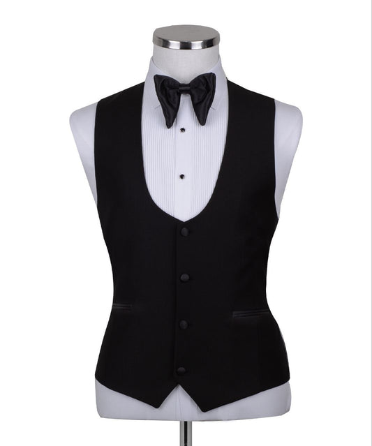 Black Wool Blend Shawl Lapel Three-Piece Tuxedo | Charly Luxury