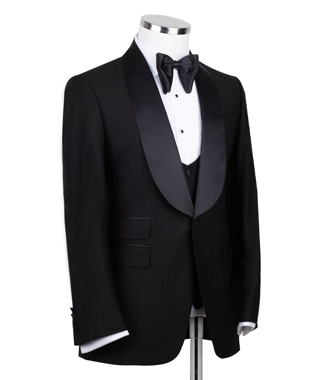 Black Wool Blend Shawl Lapel Three-Piece Tuxedo | Charly Luxury