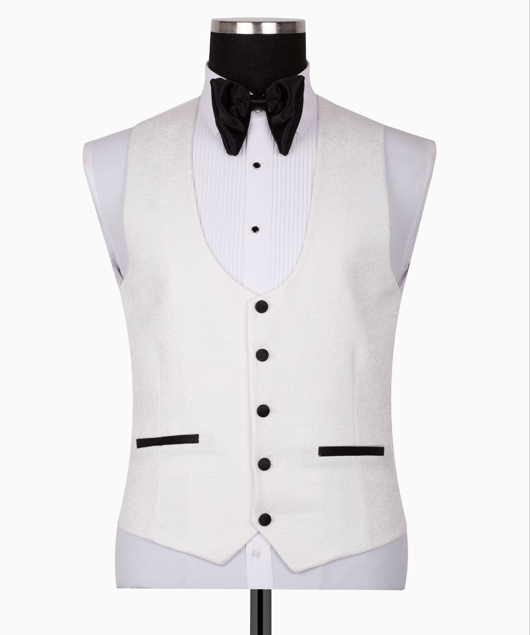 White Jacquard & Satin Three-Piece Tuxedo | Charly Luxury