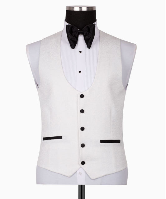 White Jacquard & Satin Three-Piece Tuxedo | Charly Luxury