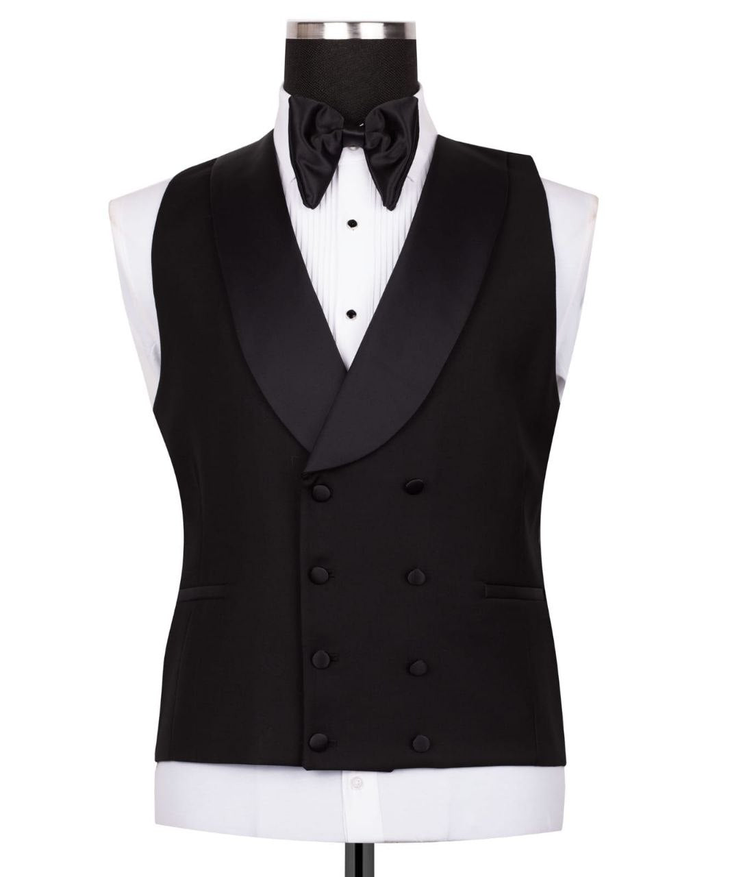 Black Wool Satin Peak Lapel Three-Piece Tuxedo | Charly Luxury