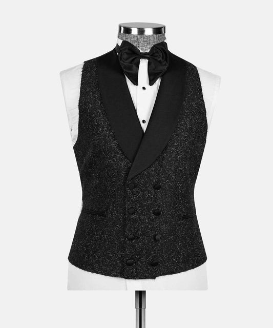 Black Textured Shawl Lapel Three-Piece Tuxedo | Charly Luxury