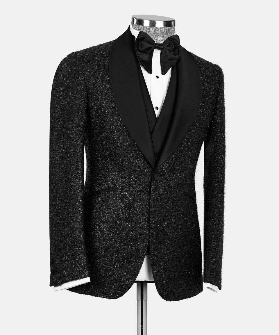 Black Textured Shawl Lapel Three-Piece Tuxedo | Charly Luxury