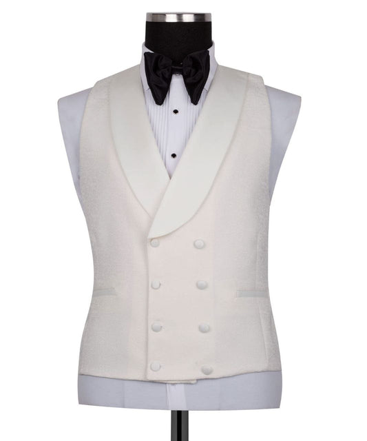 Ivory Jacquard Shawl Lapel Three-Piece Tuxedo | Charly Luxury