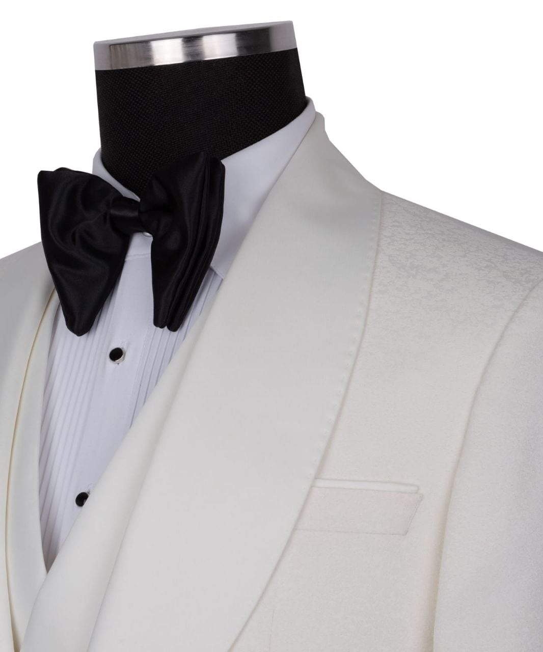 Ivory Jacquard Shawl Lapel Three-Piece Tuxedo | Charly Luxury