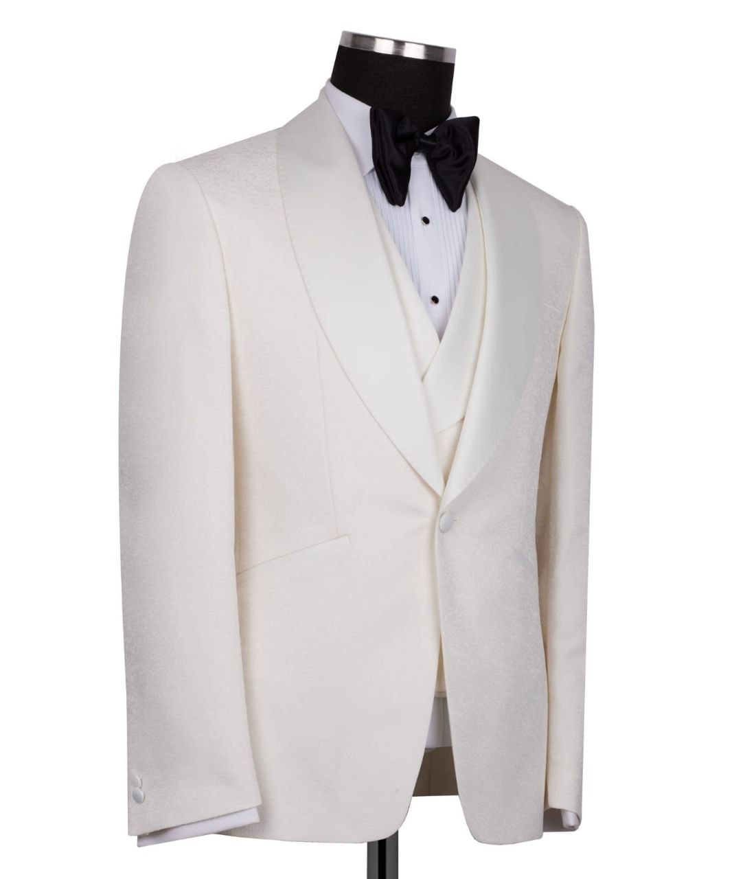 Ivory Jacquard Shawl Lapel Three-Piece Tuxedo | Charly Luxury