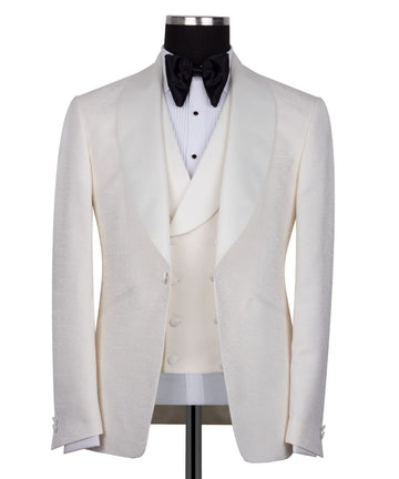 Ivory Jacquard Shawl Lapel Three-Piece Tuxedo | Charly Luxury